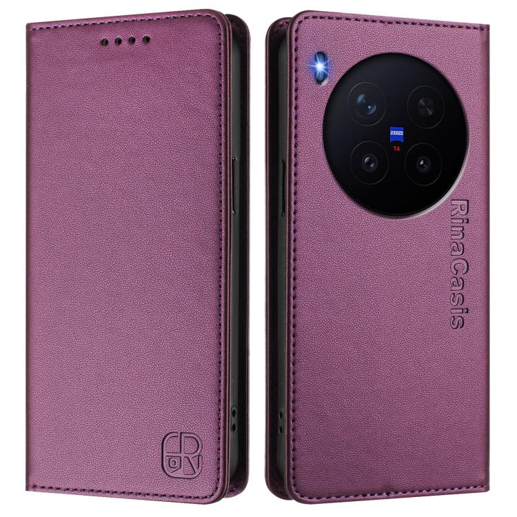For vivo X300 Pro RC01 Dual-Folded Magnetic Suction RFID Leather Phone Case