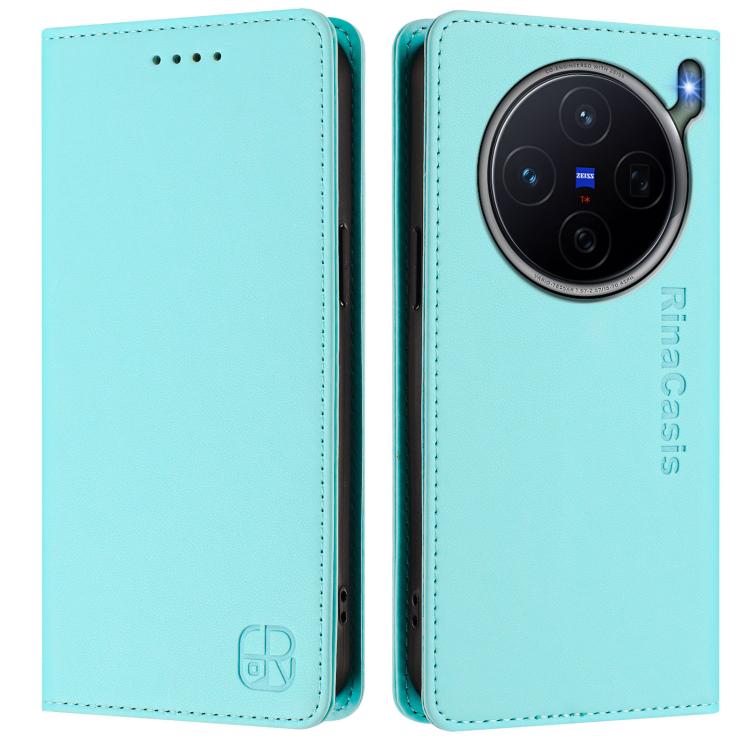 For vivo X300s RC01 Dual-Folded Magnetic Suction RFID Leather Phone Case