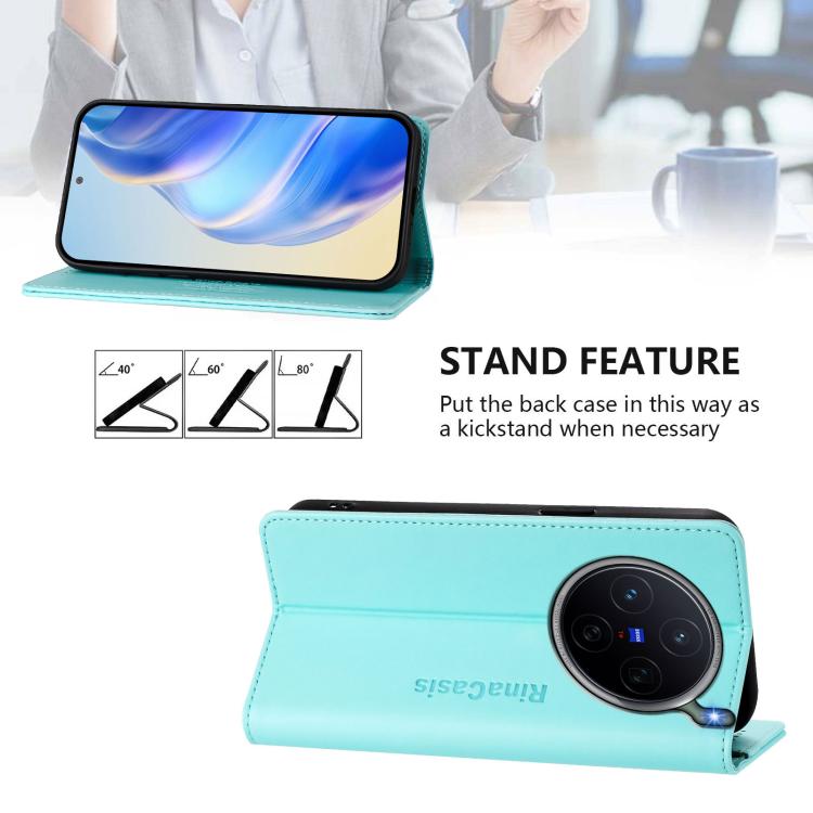 For vivo X300s RC01 Dual-Folded Magnetic Suction RFID Leather Phone Case