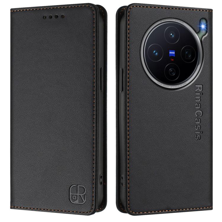 For vivo X300s RC01 Dual-Folded Magnetic Suction RFID Leather Phone Case
