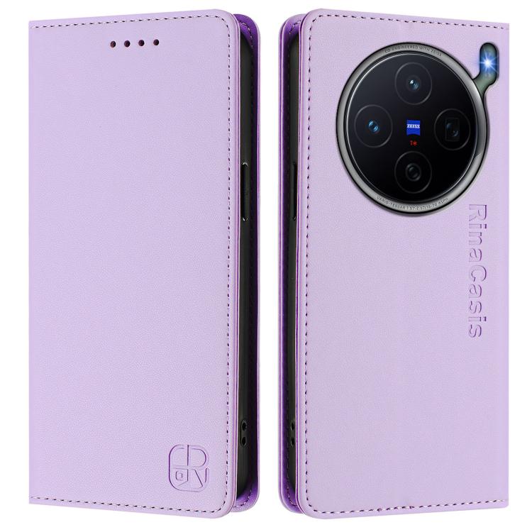 For vivo X300s RC01 Dual-Folded Magnetic Suction RFID Leather Phone Case
