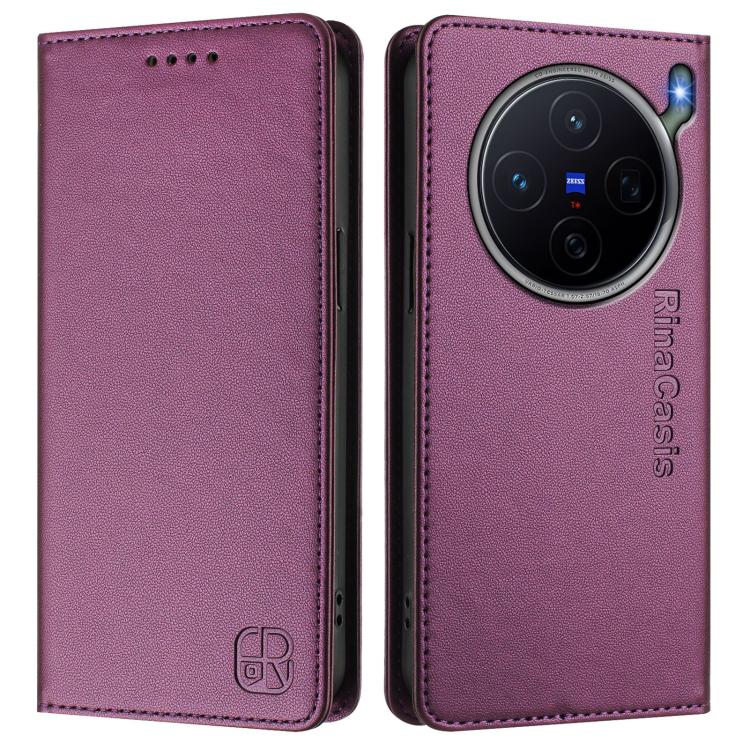 For vivo X300s RC01 Dual-Folded Magnetic Suction RFID Leather Phone Case