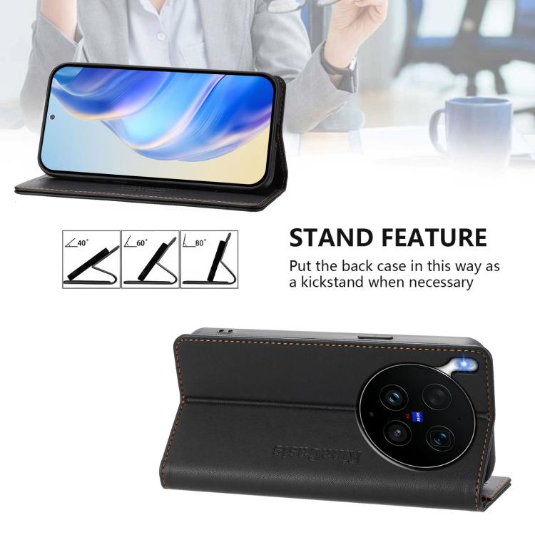 For vivo X300 Ultra RC01 Dual-Folded Magnetic Suction RFID Leather Phone Case