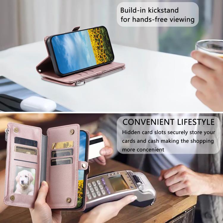 For Redmi Note 14 Pro 4G Leather Stitching Multi-card Slot Zipper Phone Case
