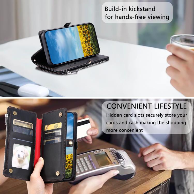 For Redmi Note 14 Pro 4G Leather Stitching Multi-card Slot Zipper Phone Case