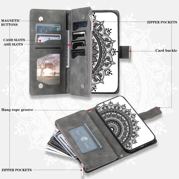 For Redmi Note 14 4G EU 164.84mm Multi-Card Totem Zipper Leather Phone Case