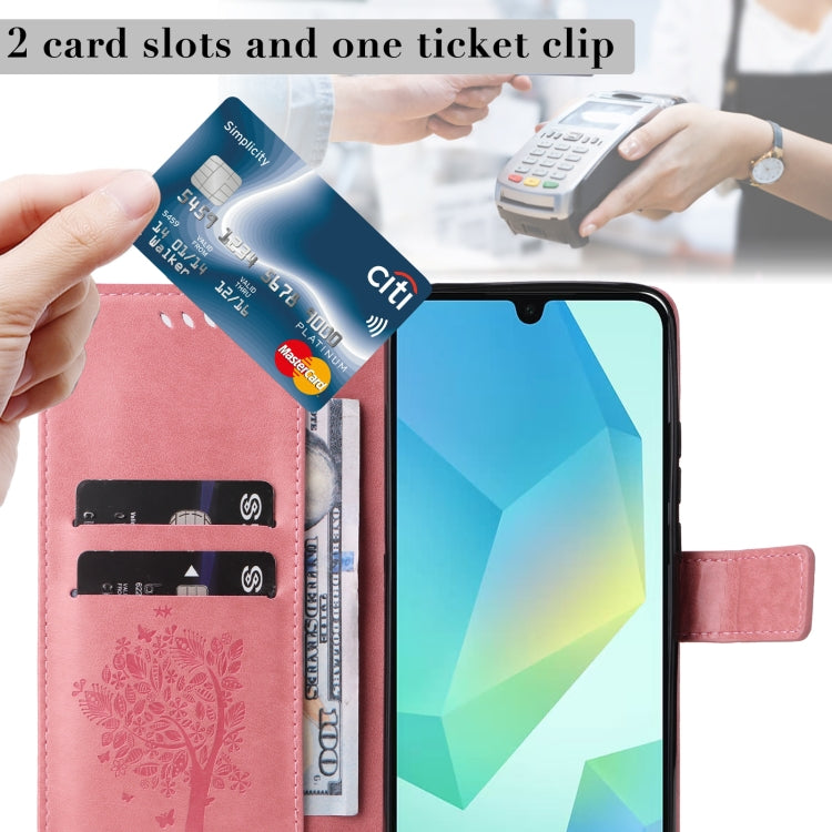 For Samsung Galaxy A26 5G Global Tree & Cat Embossed Pattern Flip Leather Phone Case