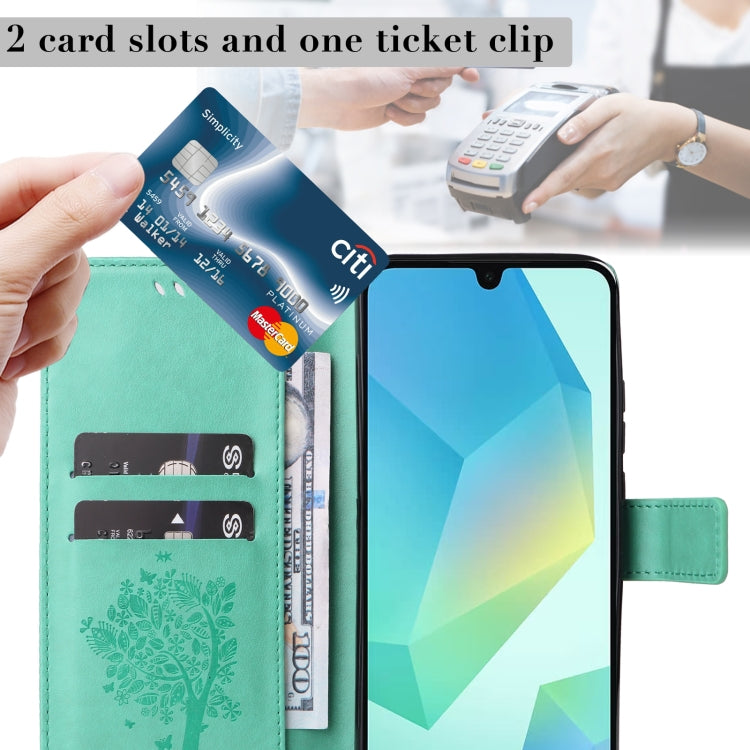 For Samsung Galaxy A26 5G Global Tree & Cat Embossed Pattern Flip Leather Phone Case