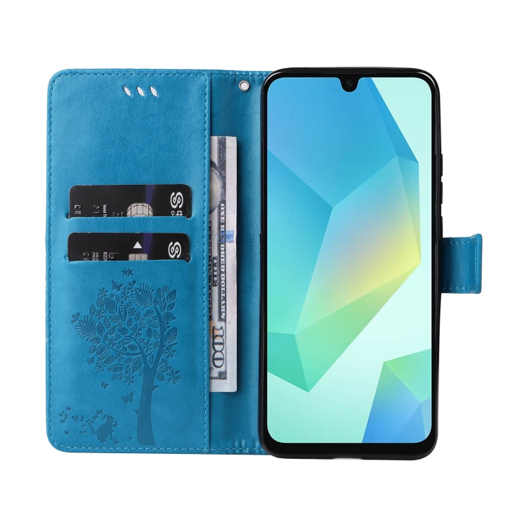 For Samsung Galaxy A26 5G Global Tree & Cat Embossed Pattern Flip Leather Phone Case