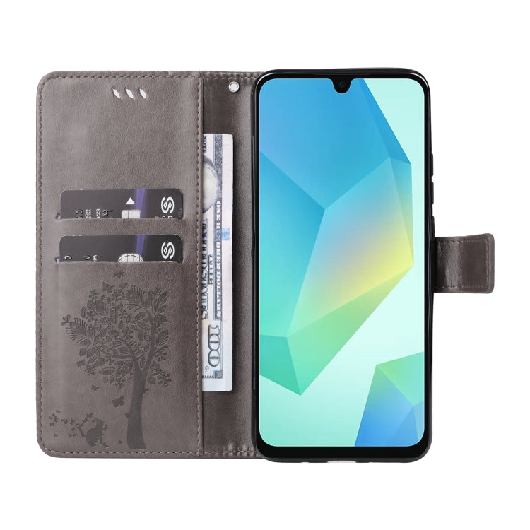 For Samsung Galaxy A26 5G Global Tree & Cat Embossed Pattern Flip Leather Phone Case