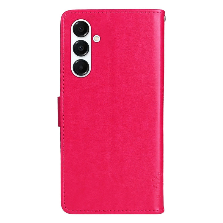For Samsung Galaxy A26 5G Global Tree & Cat Embossed Pattern Flip Leather Phone Case