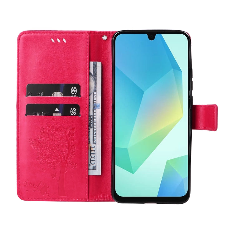 For Samsung Galaxy A26 5G Global Tree & Cat Embossed Pattern Flip Leather Phone Case