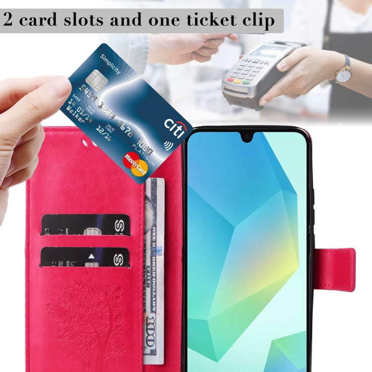 For Samsung Galaxy A26 5G Global Tree & Cat Embossed Pattern Flip Leather Phone Case