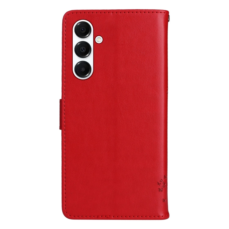 For Samsung Galaxy A26 5G Global Tree & Cat Embossed Pattern Flip Leather Phone Case