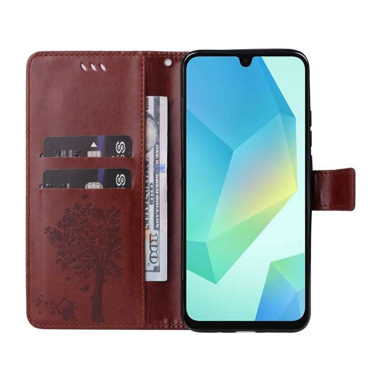 For Samsung Galaxy A26 5G Global Tree & Cat Embossed Pattern Flip Leather Phone Case