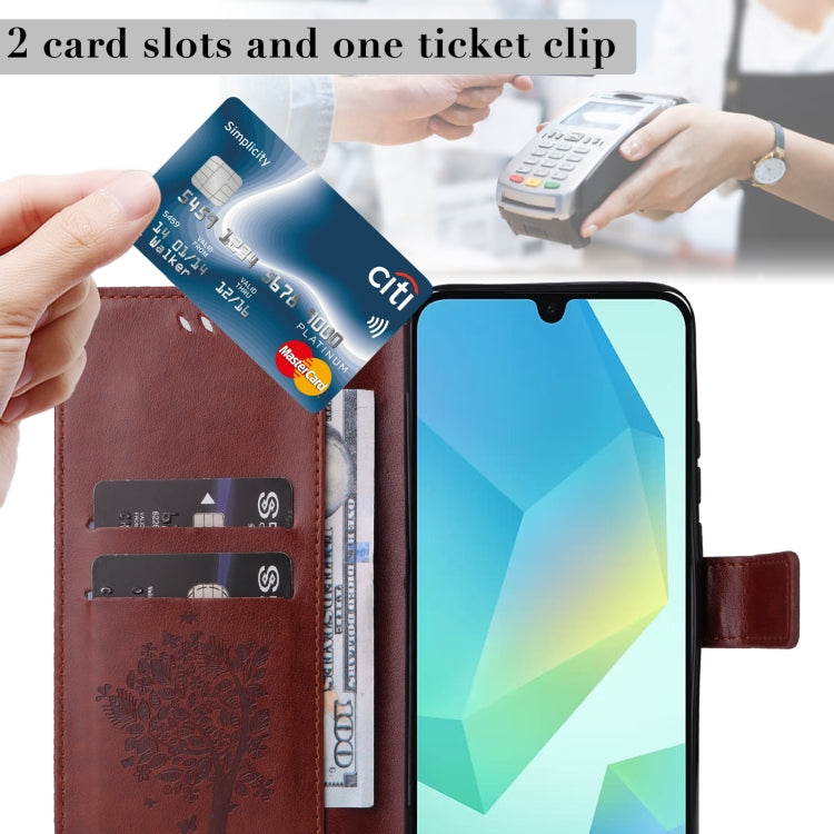 For Samsung Galaxy A26 5G Global Tree & Cat Embossed Pattern Flip Leather Phone Case