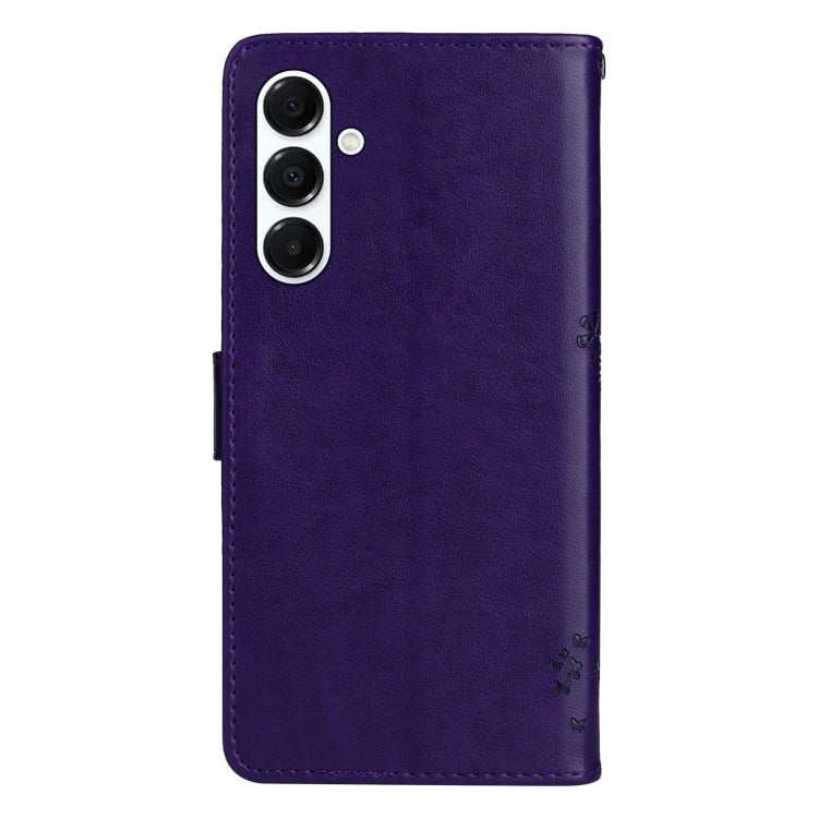 For Samsung Galaxy A26 5G Global Tree & Cat Embossed Pattern Flip Leather Phone Case