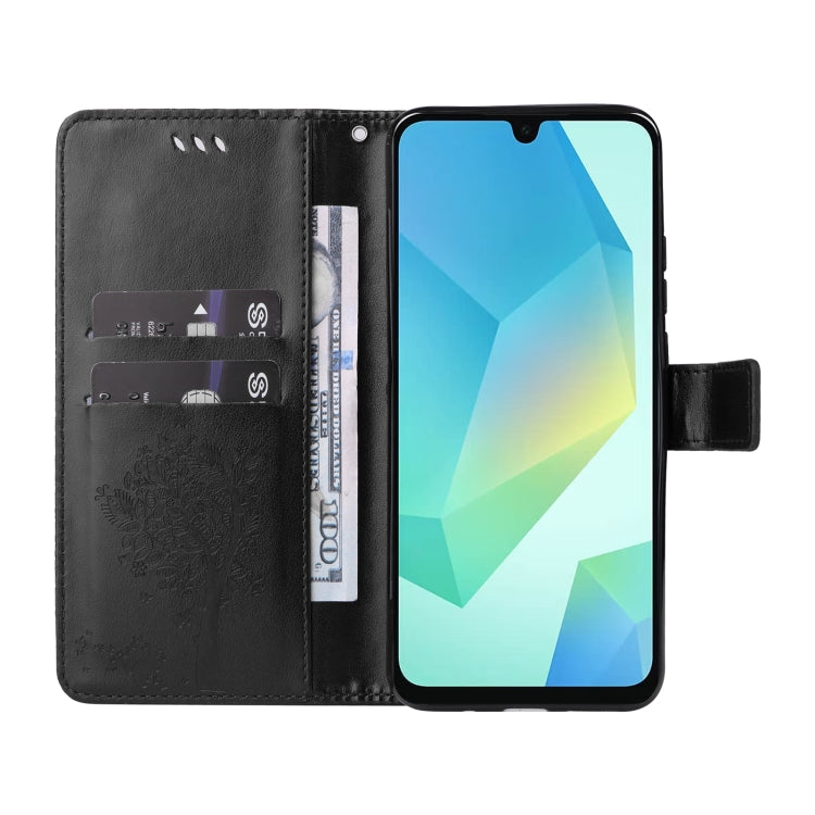 For Samsung Galaxy A26 5G Global Tree & Cat Embossed Pattern Flip Leather Phone Case