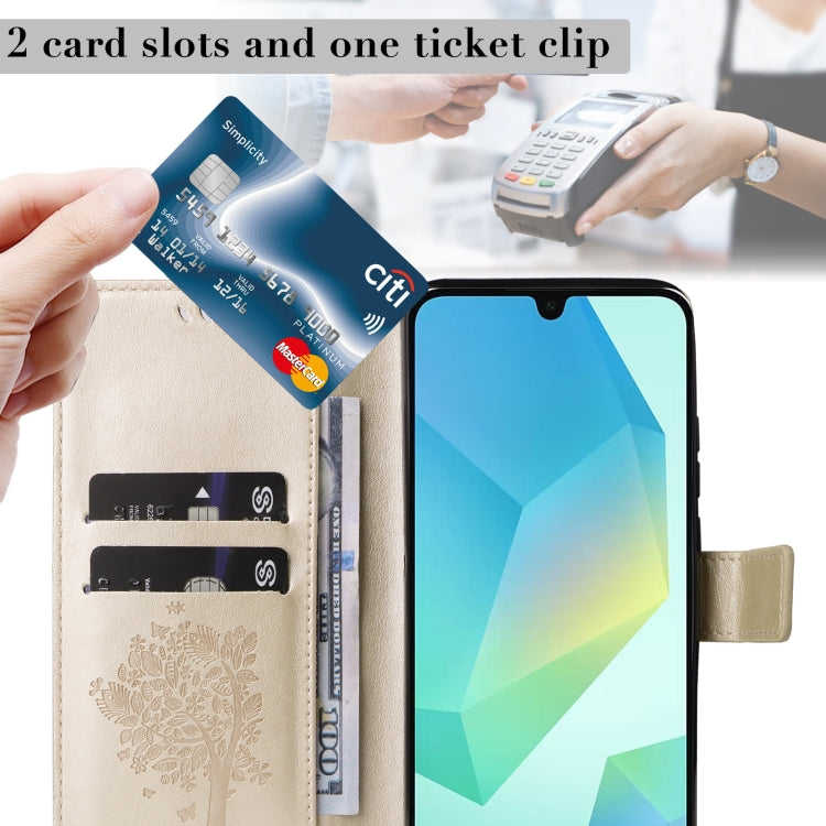 For Samsung Galaxy A26 5G Global Tree & Cat Embossed Pattern Flip Leather Phone Case