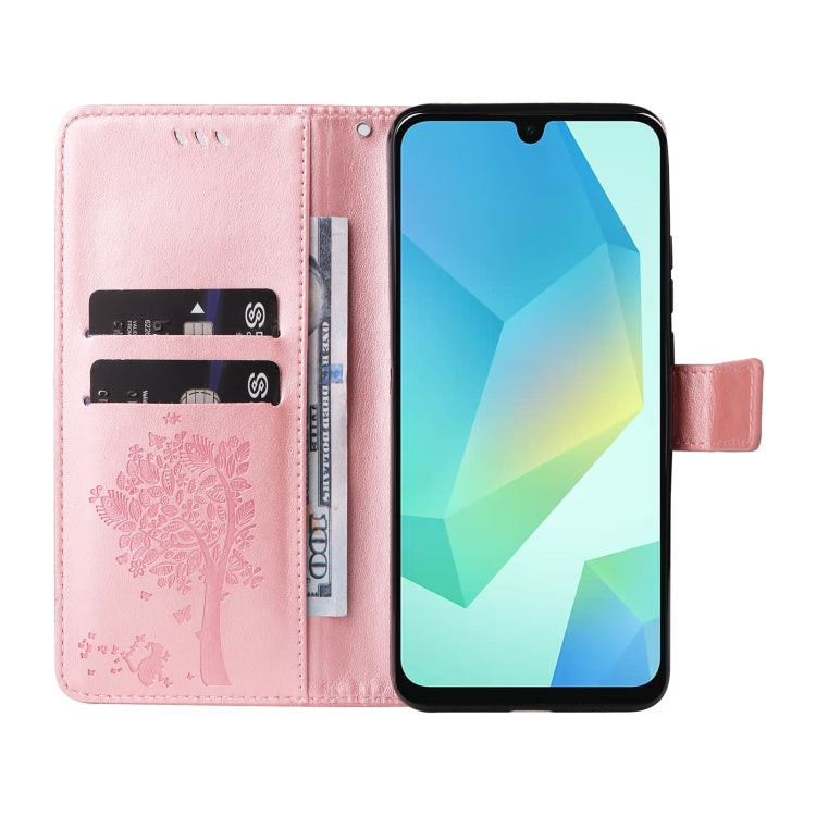For Samsung Galaxy A26 5G Global Tree & Cat Embossed Pattern Flip Leather Phone Case