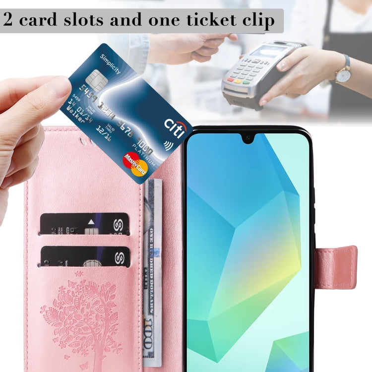 For Samsung Galaxy A26 5G Global Tree & Cat Embossed Pattern Flip Leather Phone Case