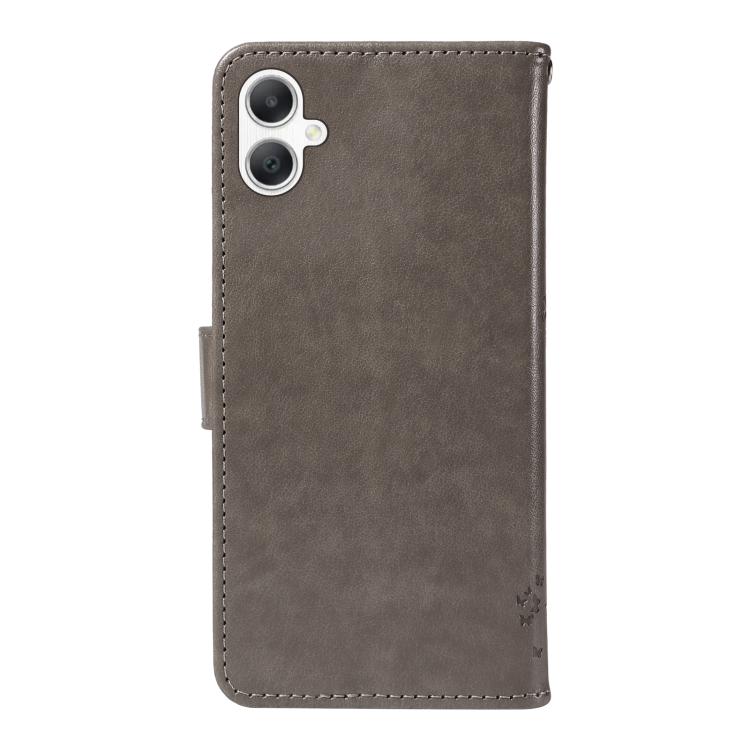 For Samsung Galaxy A06 5G / 4G Tree & Cat Embossed Pattern Flip Leather Phone Case
