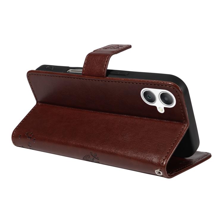 For Samsung Galaxy A06 5G / 4G Tree & Cat Embossed Pattern Flip Leather Phone Case