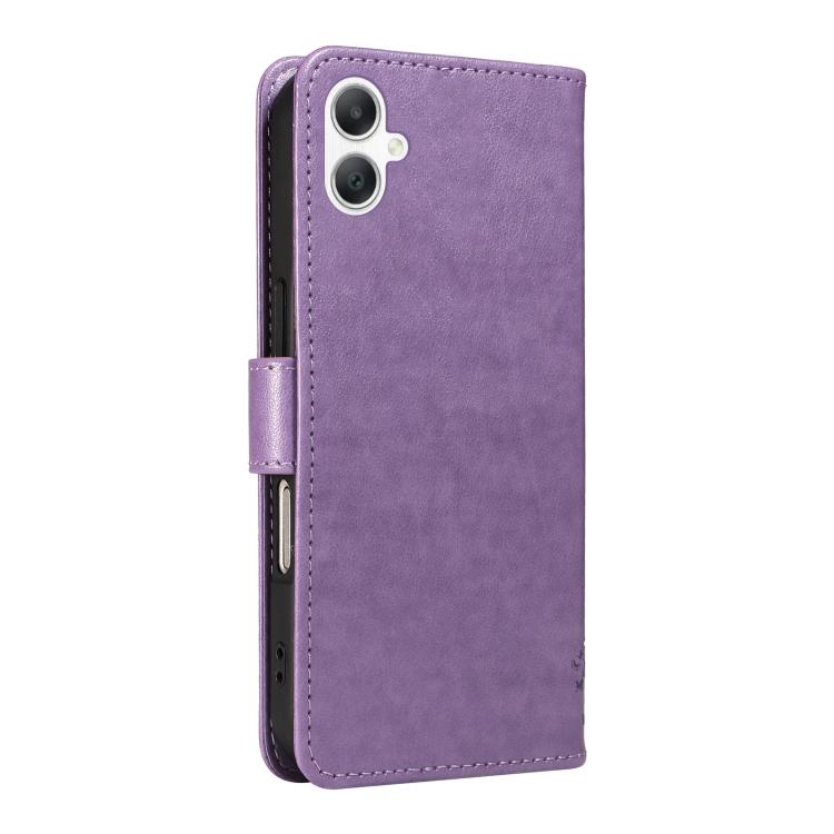 For Samsung Galaxy A07 5G Tree & Cat Embossed Pattern Flip Leather Phone Case