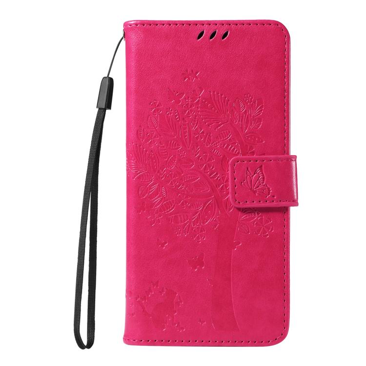 For Samsung Galaxy A07 5G Tree & Cat Embossed Pattern Flip Leather Phone Case