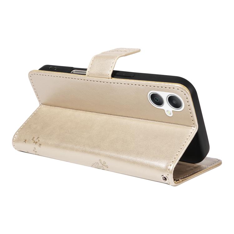 For Samsung Galaxy A07 5G Tree & Cat Embossed Pattern Flip Leather Phone Case