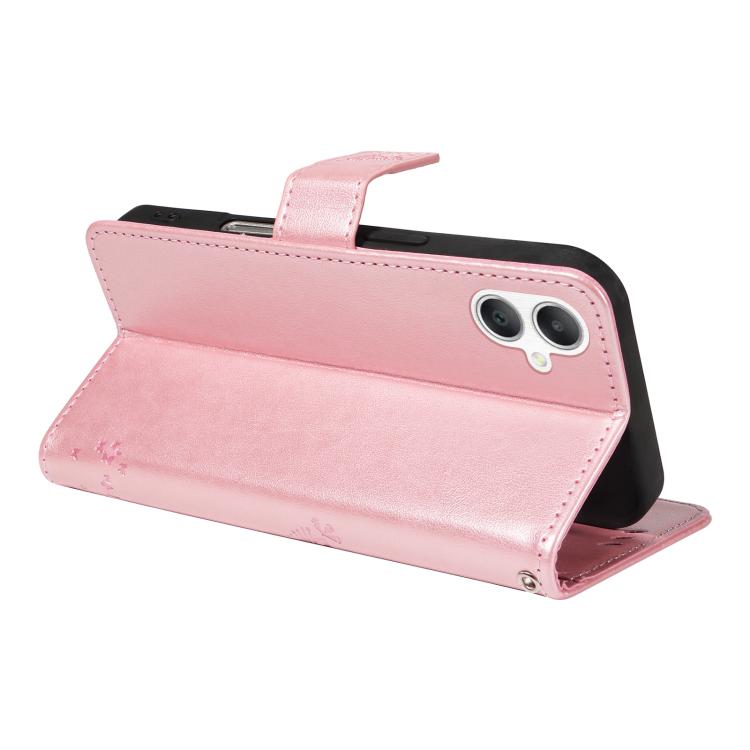 For Samsung Galaxy A07 5G Tree & Cat Embossed Pattern Flip Leather Phone Case