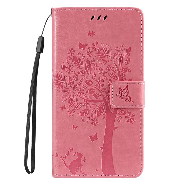For Samsung Galaxy A36 5G / M56 5G Tree & Cat Embossed Pattern Flip Leather Phone Case