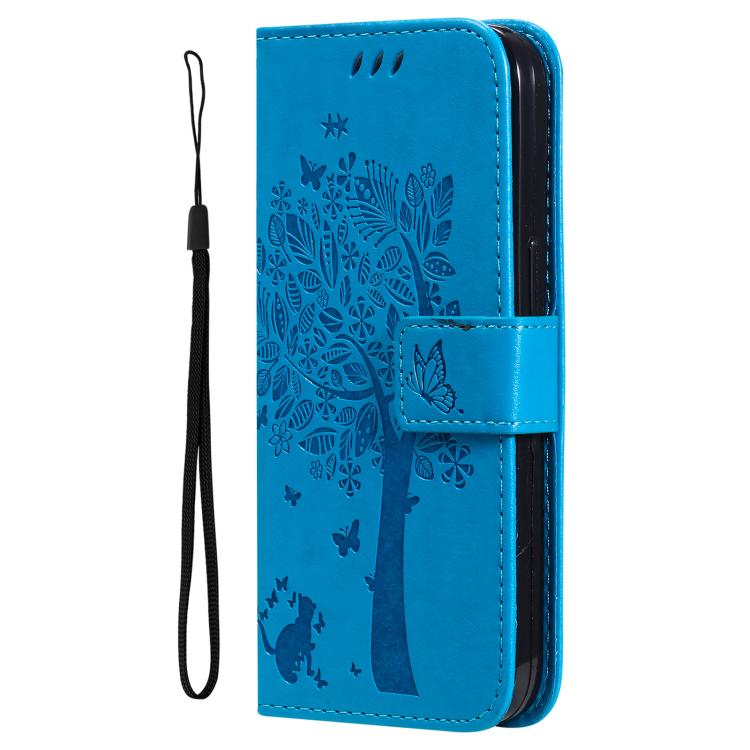 For Samsung Galaxy A56 5G Tree & Cat Embossed Pattern Flip Leather Phone Case