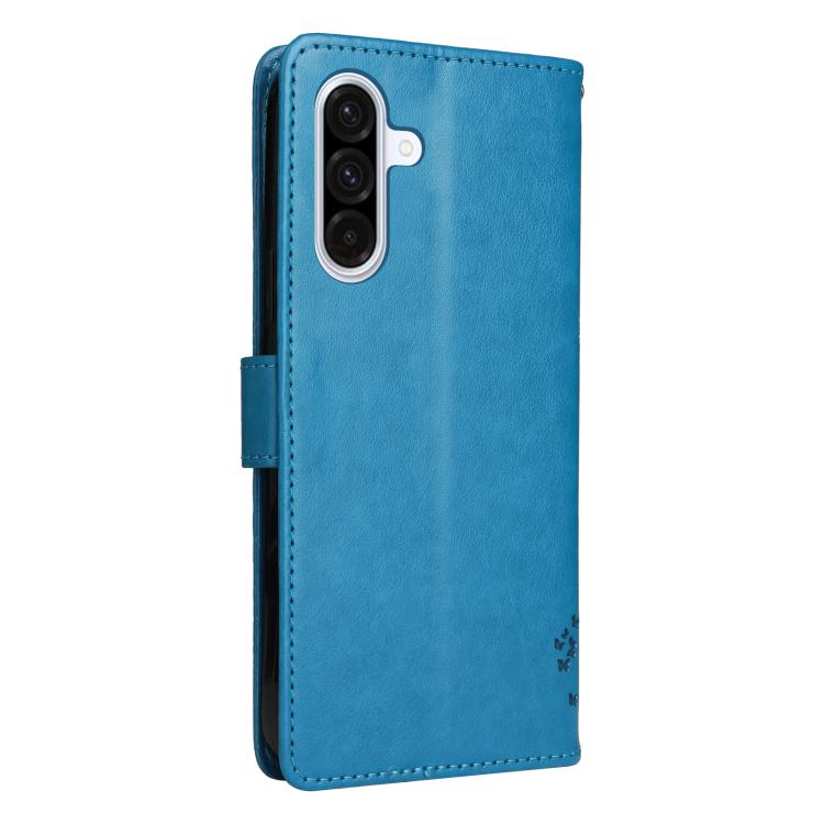 For Samsung Galaxy A56 5G Tree & Cat Embossed Pattern Flip Leather Phone Case