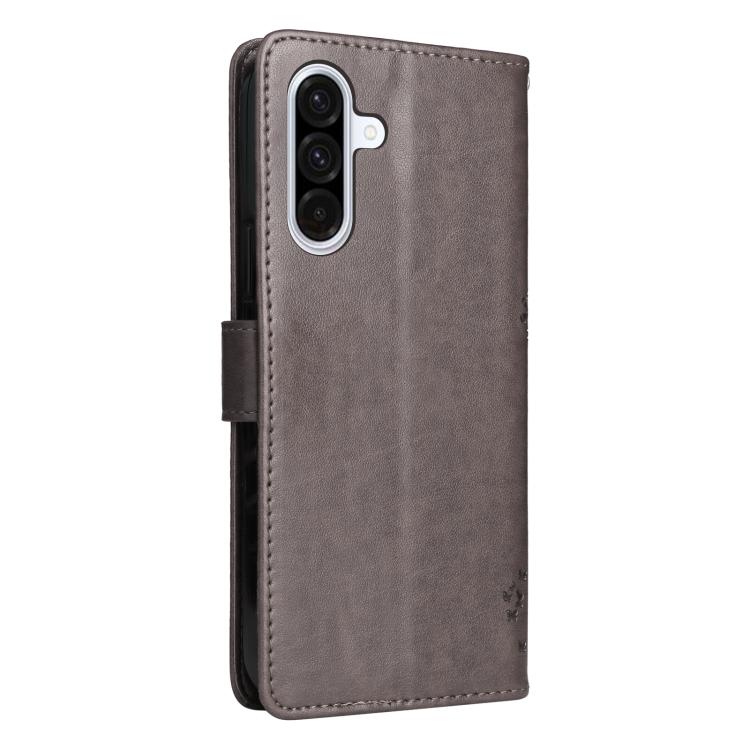 For Samsung Galaxy A56 5G Tree & Cat Embossed Pattern Flip Leather Phone Case