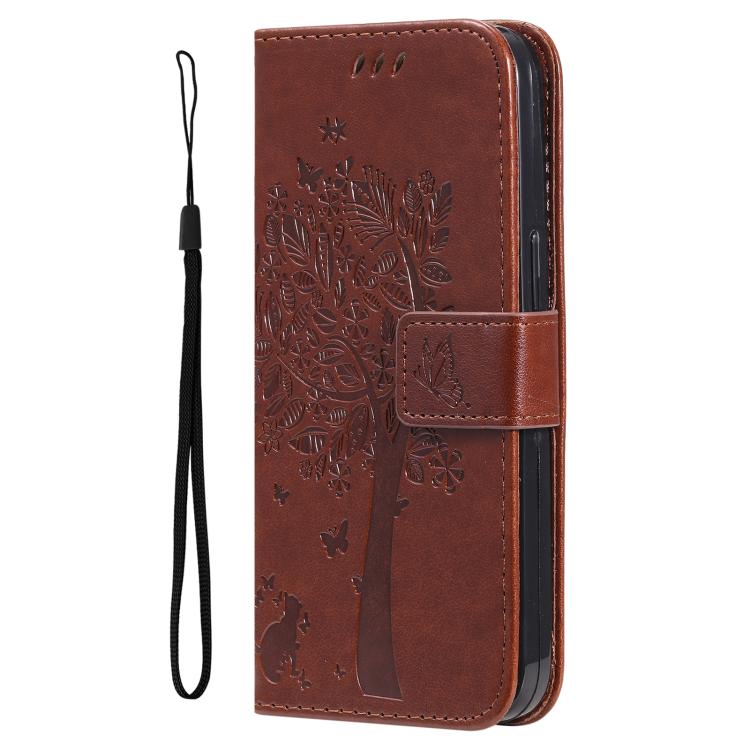 For Samsung Galaxy A56 5G Tree & Cat Embossed Pattern Flip Leather Phone Case