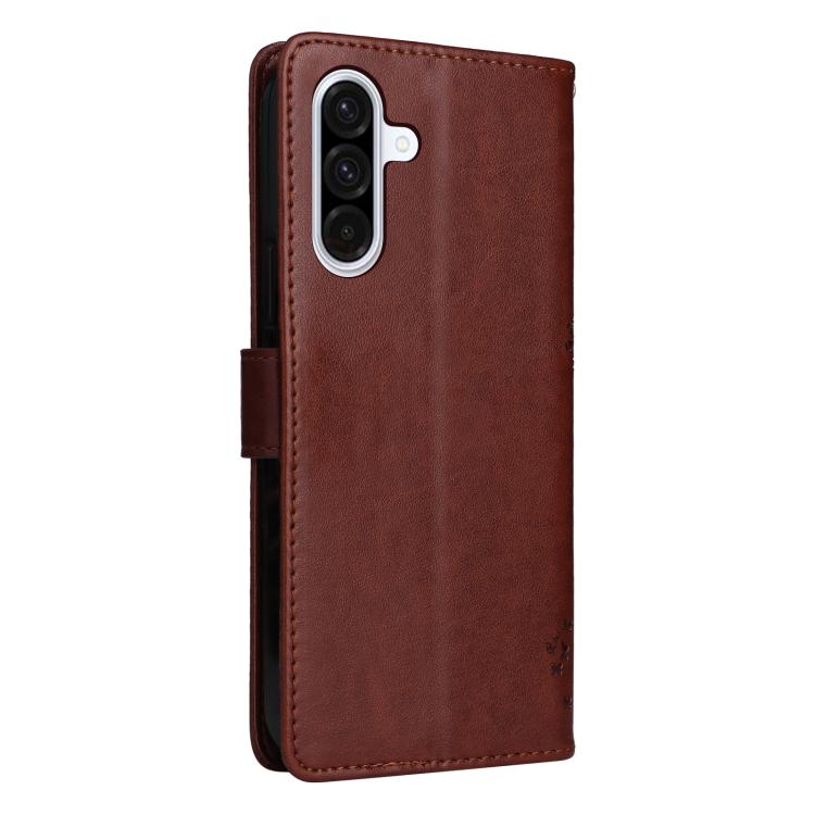 For Samsung Galaxy A56 5G Tree & Cat Embossed Pattern Flip Leather Phone Case