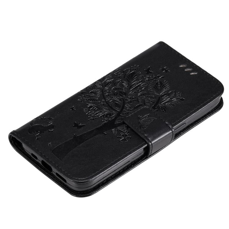 For Samsung Galaxy A56 5G Tree & Cat Embossed Pattern Flip Leather Phone Case