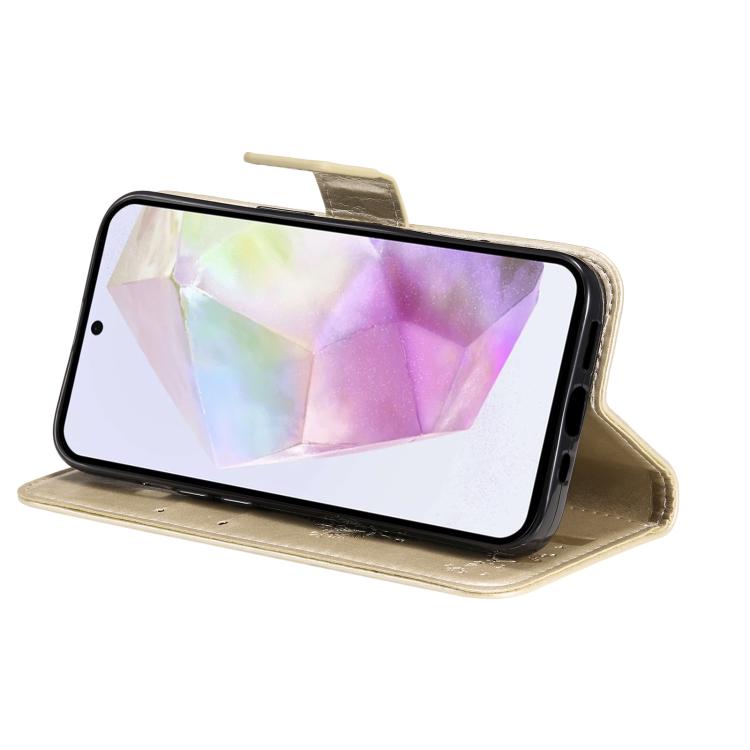 For Samsung Galaxy A56 5G Tree & Cat Embossed Pattern Flip Leather Phone Case