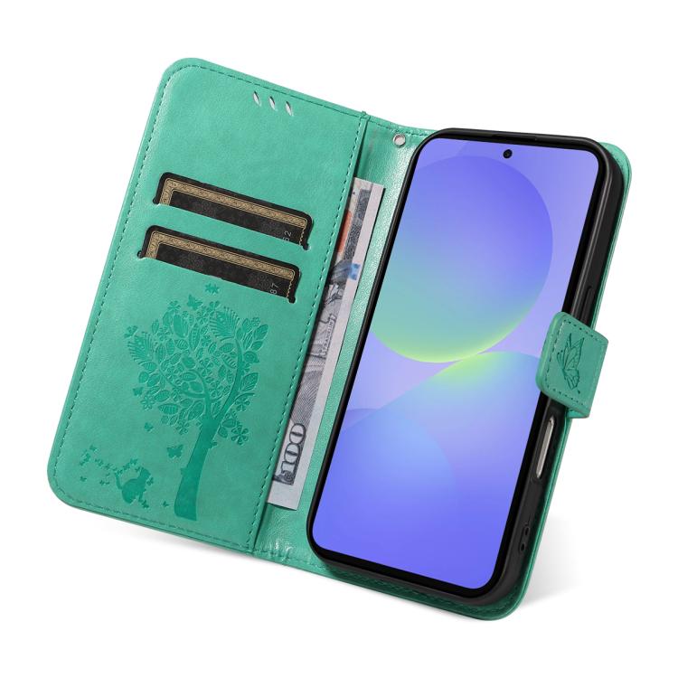 For Samsung Galaxy A37 5G Tree & Cat Embossed Pattern Flip Leather Phone Case