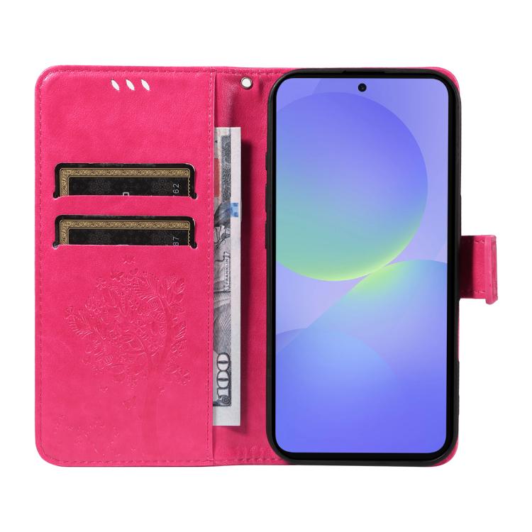For Samsung Galaxy A37 5G Tree & Cat Embossed Pattern Flip Leather Phone Case