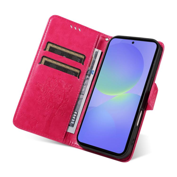 For Samsung Galaxy A37 5G Tree & Cat Embossed Pattern Flip Leather Phone Case