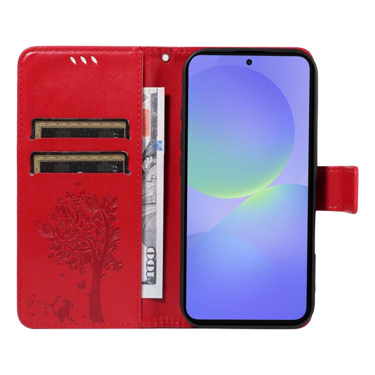 For Samsung Galaxy A37 5G Tree & Cat Embossed Pattern Flip Leather Phone Case