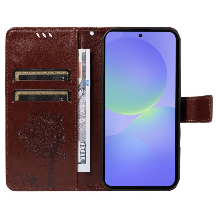 For Samsung Galaxy A37 5G Tree & Cat Embossed Pattern Flip Leather Phone Case