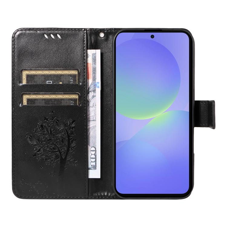 For Samsung Galaxy A37 5G Tree & Cat Embossed Pattern Flip Leather Phone Case