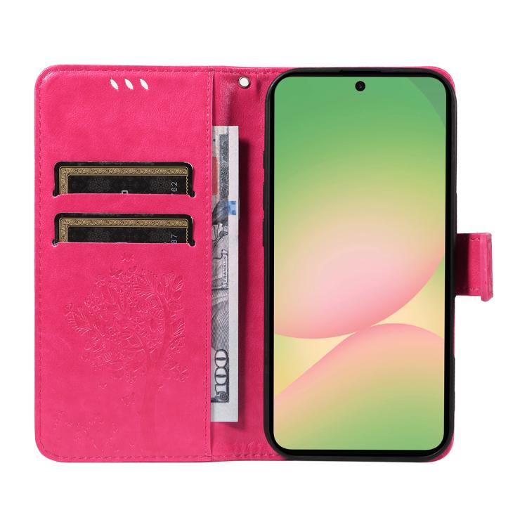 For Samsung Galaxy A57 5G Tree & Cat Embossed Pattern Flip Leather Phone Case