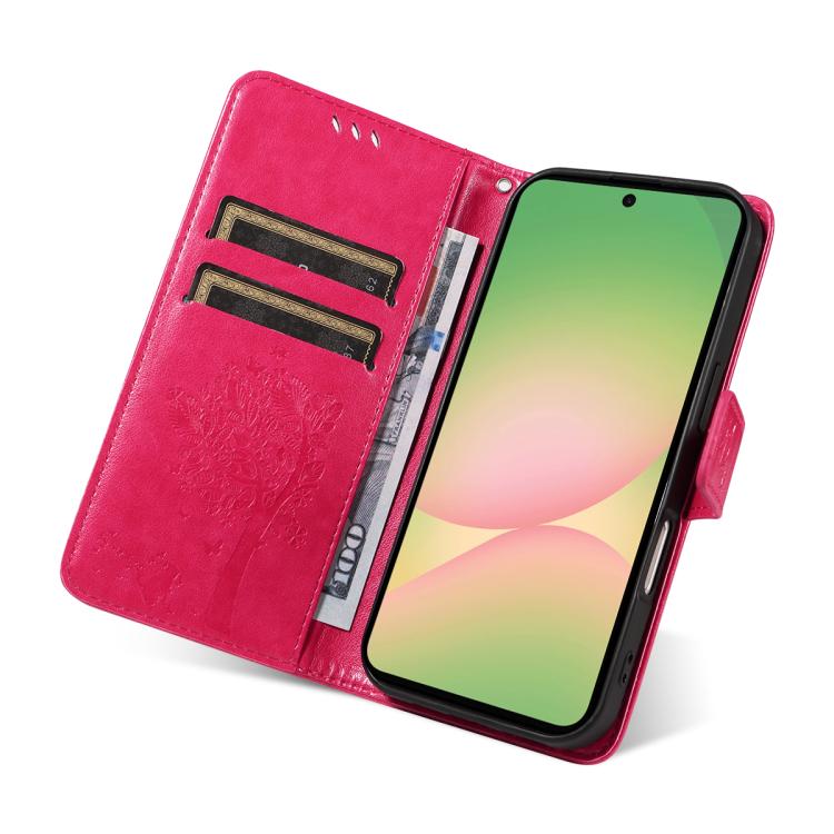 For Samsung Galaxy A57 5G Tree & Cat Embossed Pattern Flip Leather Phone Case