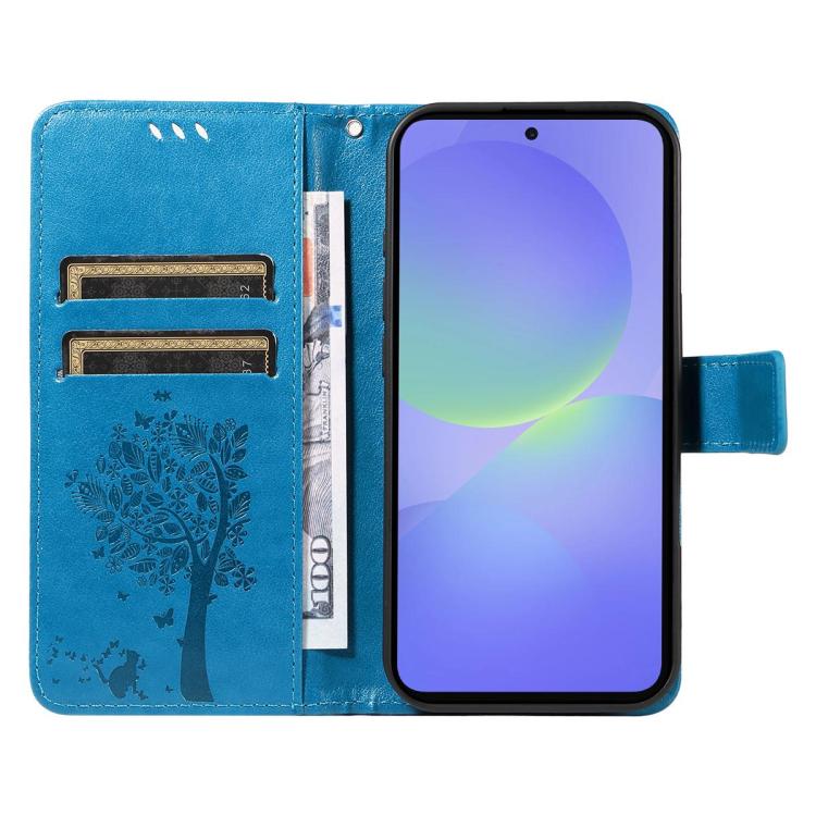 For Galaxy A27 5G Tree & Cat Embossed Pattern Flip Leather Phone Case