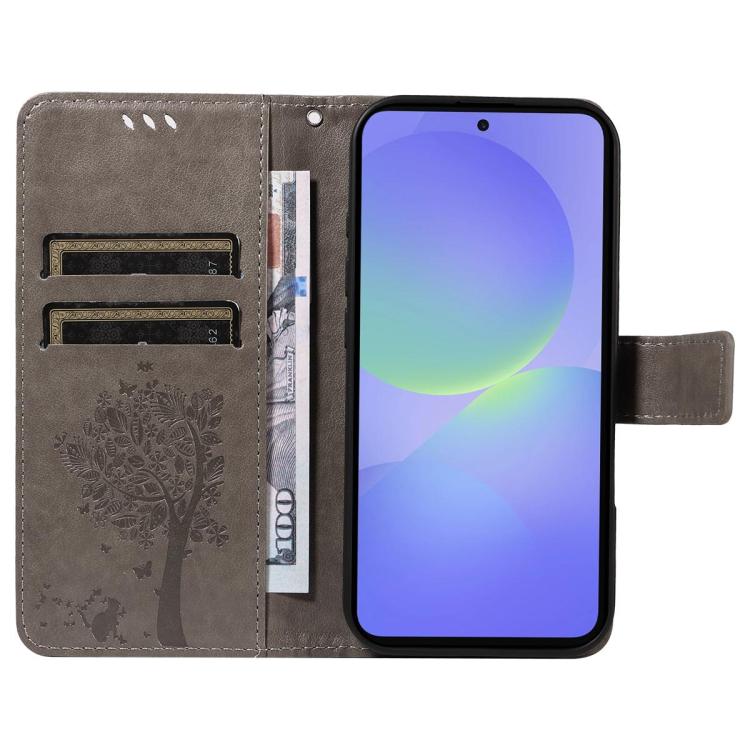 For Galaxy A27 5G Tree & Cat Embossed Pattern Flip Leather Phone Case