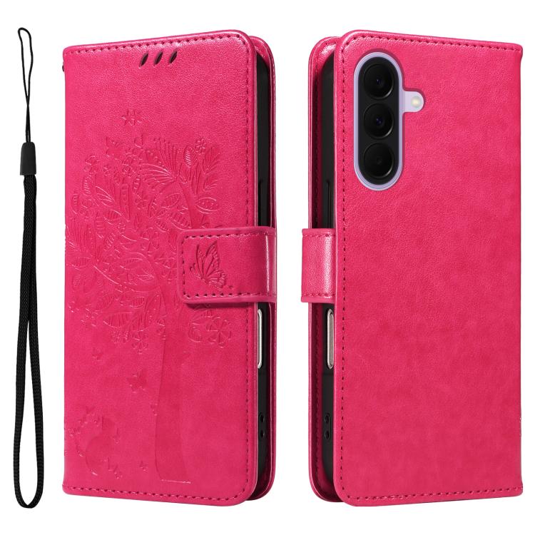 For Galaxy A27 5G Tree & Cat Embossed Pattern Flip Leather Phone Case